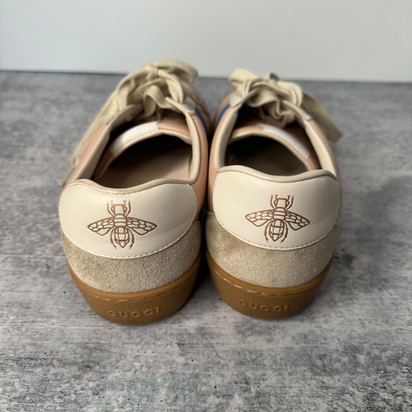 Gucci G74 Web Leather And Suede Pink Oatmeal Casual Sneakers - Picture 3 of 8